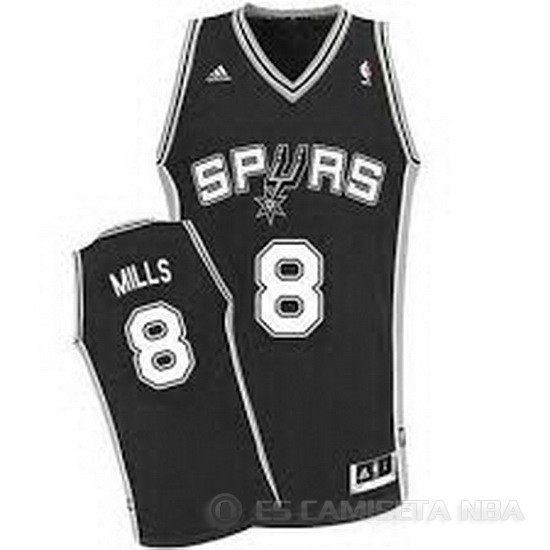 Camiseta Mills #8 San Antonio Spurs Negro - Haga un click en la imagen para cerrar